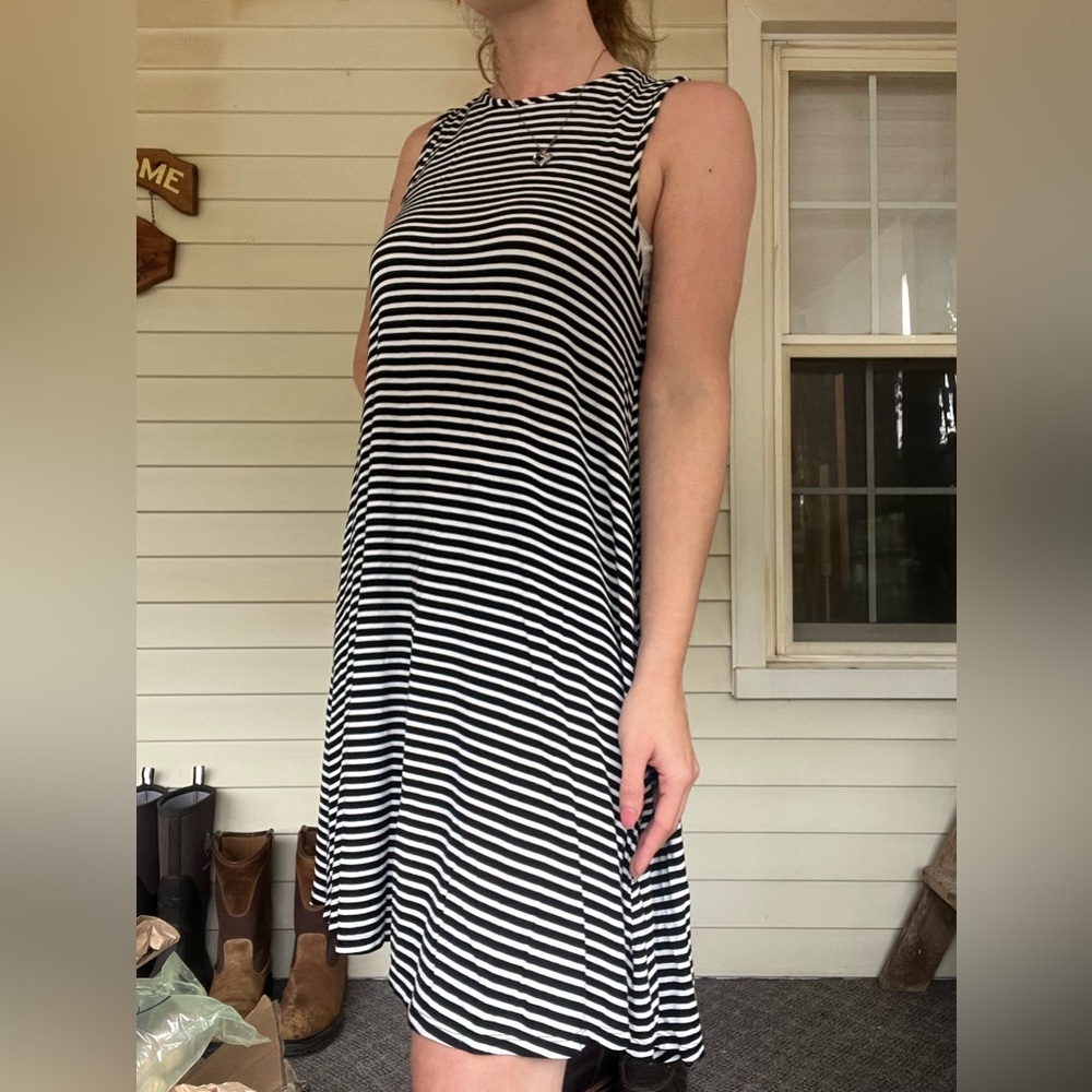 La Hearts Black and White Striped Midi Dress